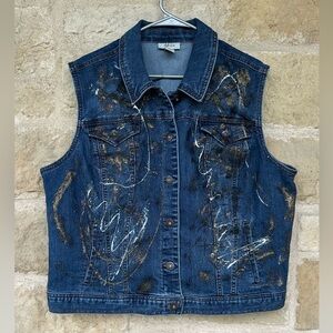 Style & Co. Blue Denim Vest with Artistic Accents